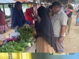 Pastikan Bahan Pokok Aman Jelang Lebaran, Wabup dan Ketua PKK Kunjungi Pasar Desa Tikong